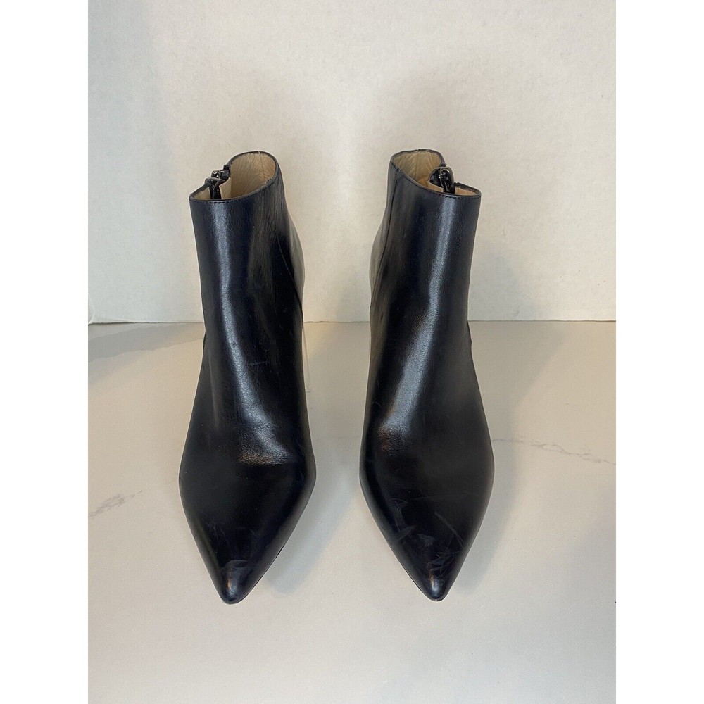 Carolinna Espinosa Black Cedestini Leather Zebra Heeled  Zipper Booties Size 10M